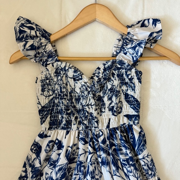 Abercrombie & Fitch Blue and White Floral Ruffle Sleeve Midi Dress, XXSP - Picture 5 of 12